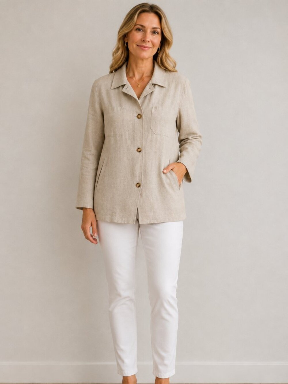 Harvé Benard 100% Linen Jacket Blazer Beige Size 14 NWOT